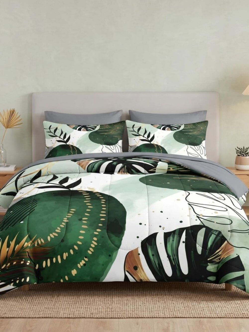 Queen Comforter Set with Sheets, 7 Pieces Tropical Leaf Bedding